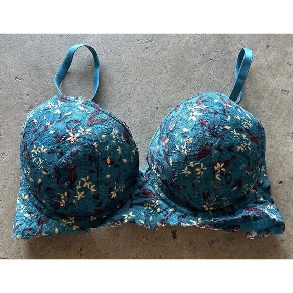 daisy fuentes Date Push-Up Padded Front Close Bra Teal Floral Women’s Sz 34B - Picture 5 of 10